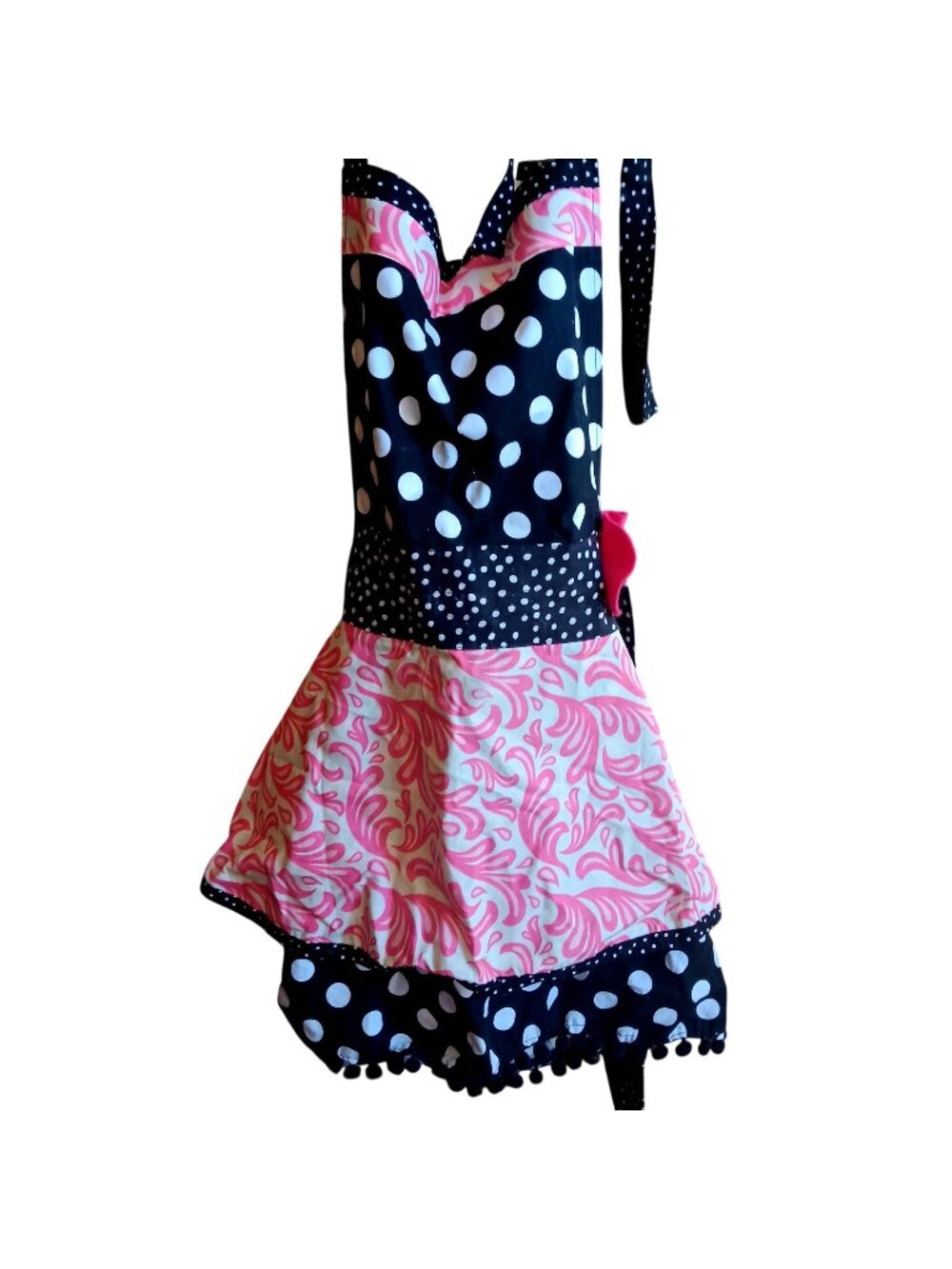4Retro Sisters Retro Polka Dot & Swirl Apron With Pink Flower Accent NWT